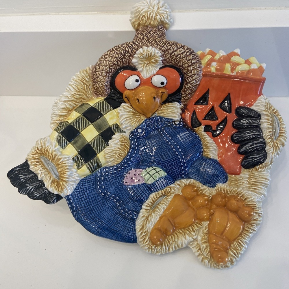 Fitz and Floyd Halloween‎ Scary Crow 2002 Dish Rare Scarecrow Trinket Candy Bowl